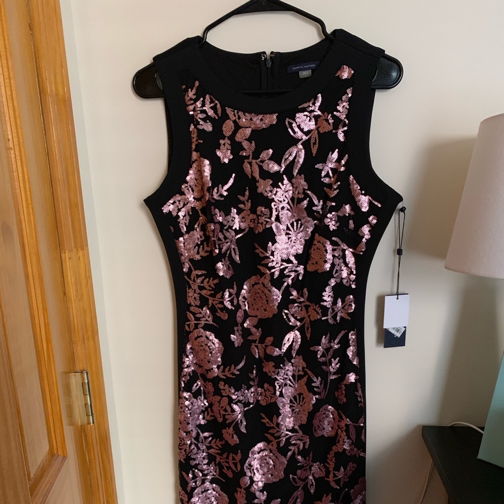 Tommy Hilfiger pink sequins black dress